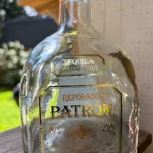 Patron tequila bottle Reposado empty.